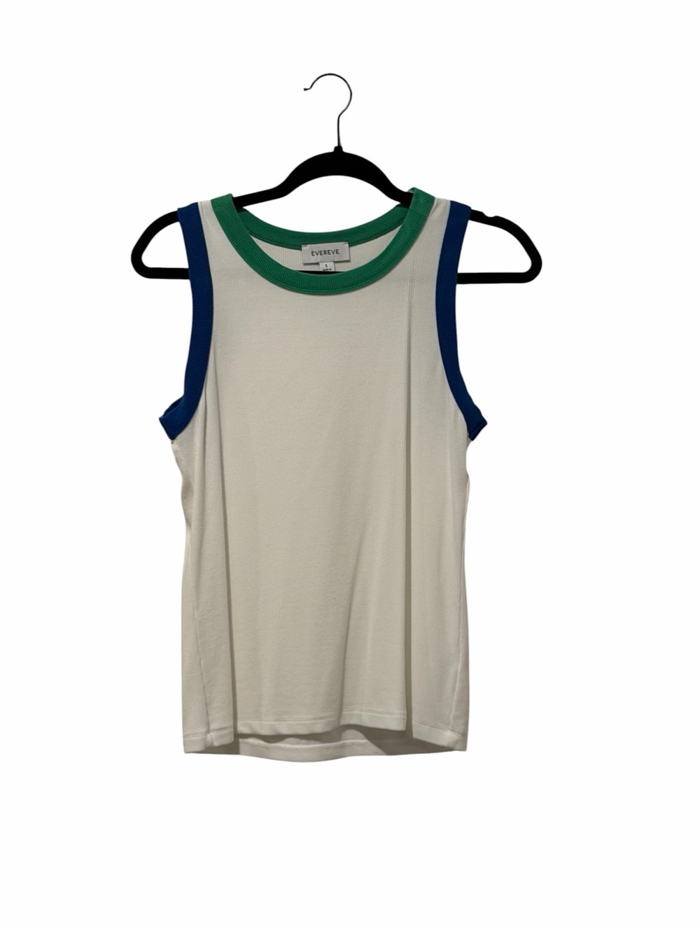 Evereve white Tank with Green Neckline and blue Arm Trim size small